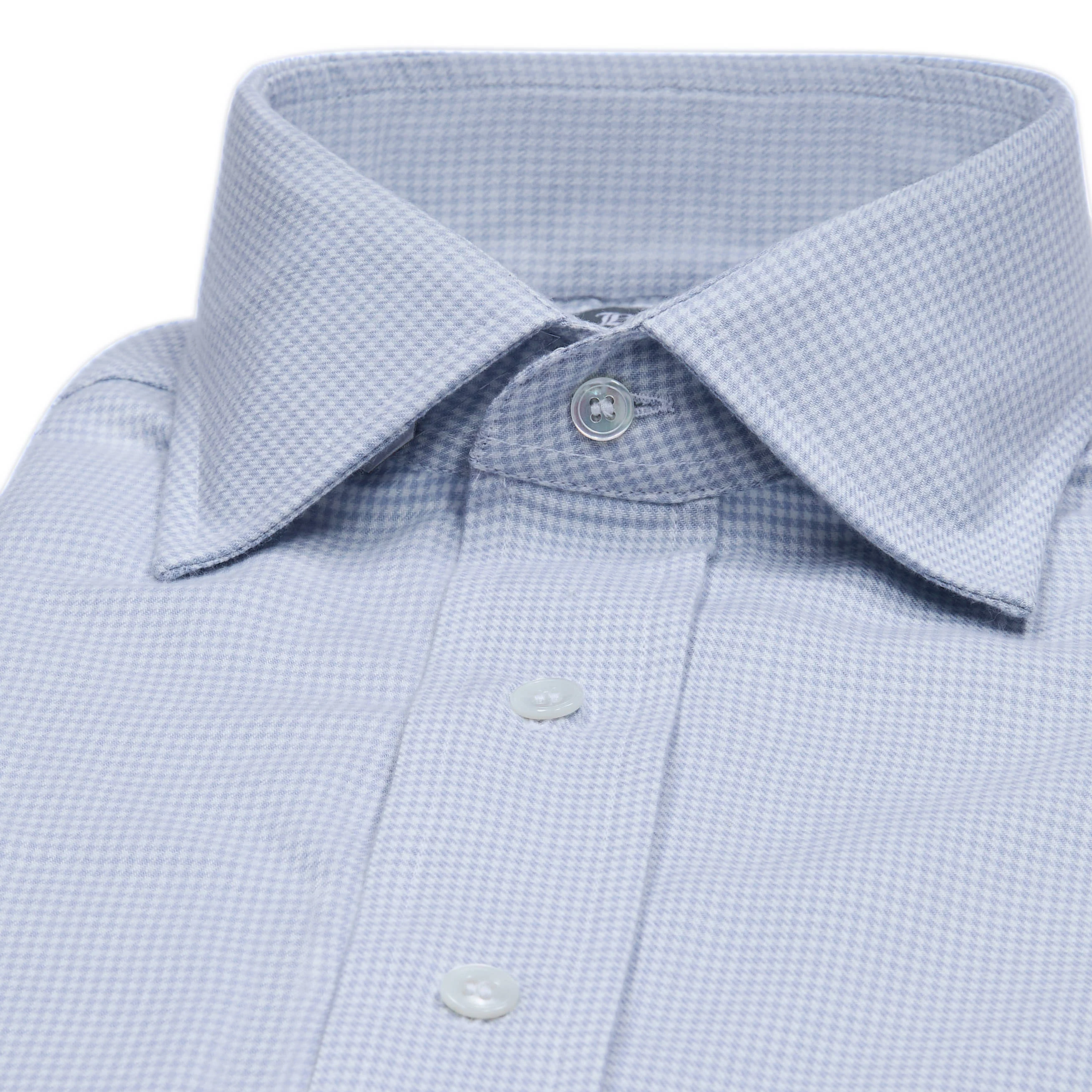 Tailored Fit Puppytooth Cotton and Cashmere Shirt in Sky Blue - Image 2