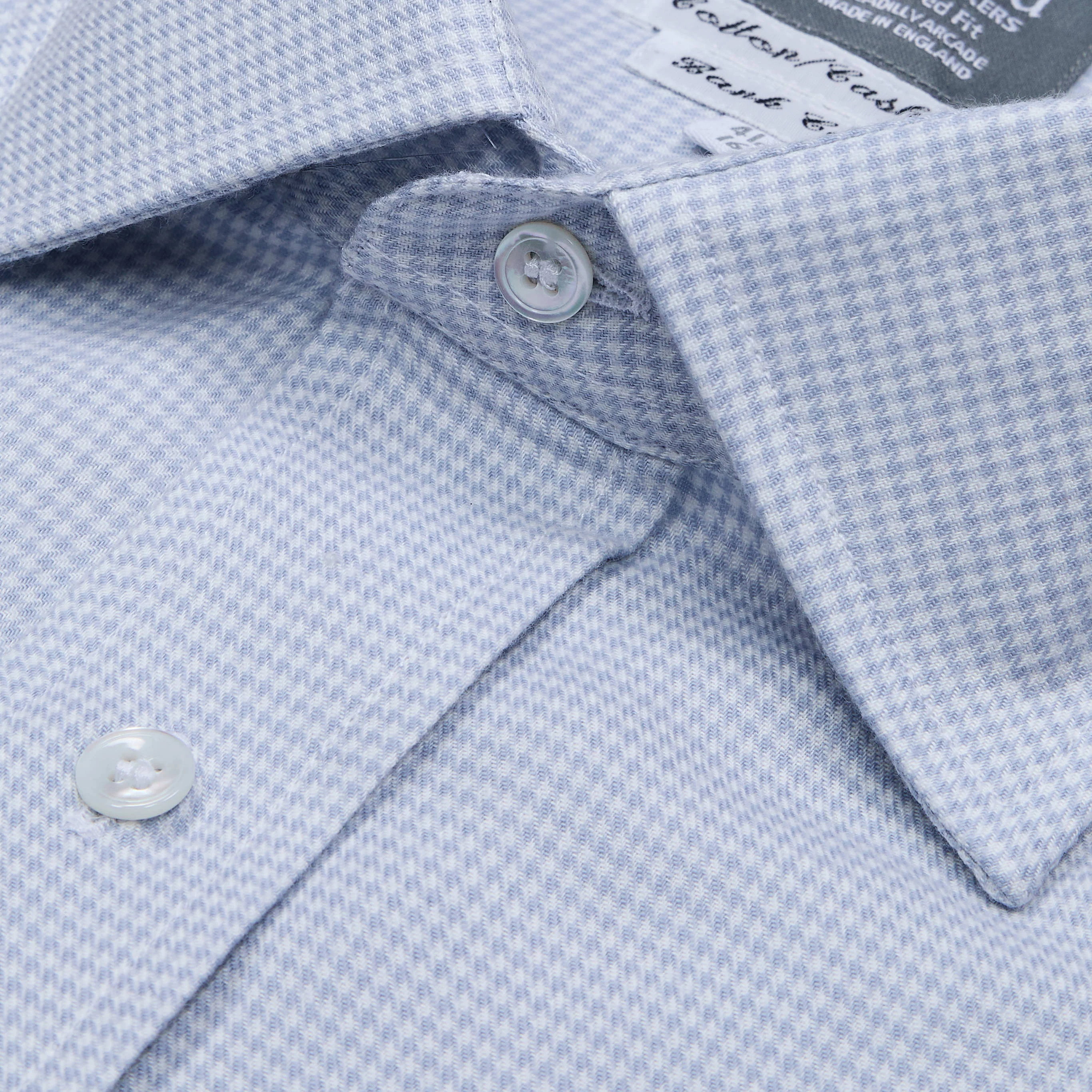 Tailored Fit Puppytooth Cotton and Cashmere Shirt in Sky Blue - Image 4