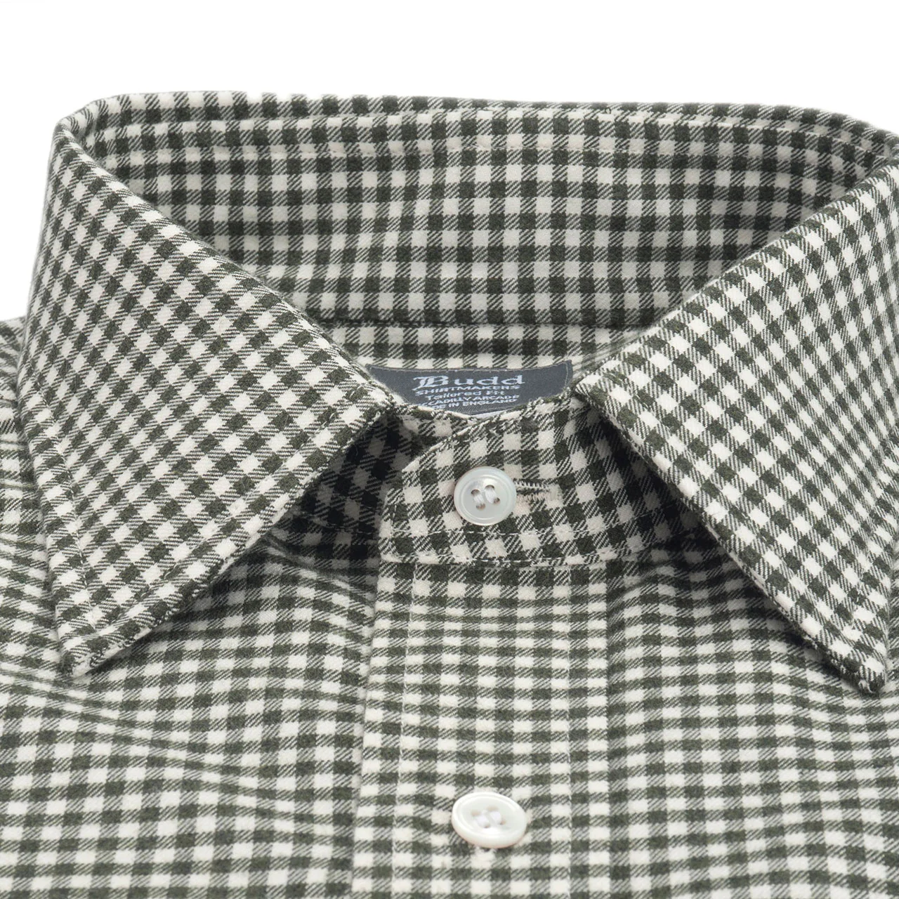 Tailored Fit Small Gingham Brushed Cotton Button Cuff Shirt in Green - Image 4