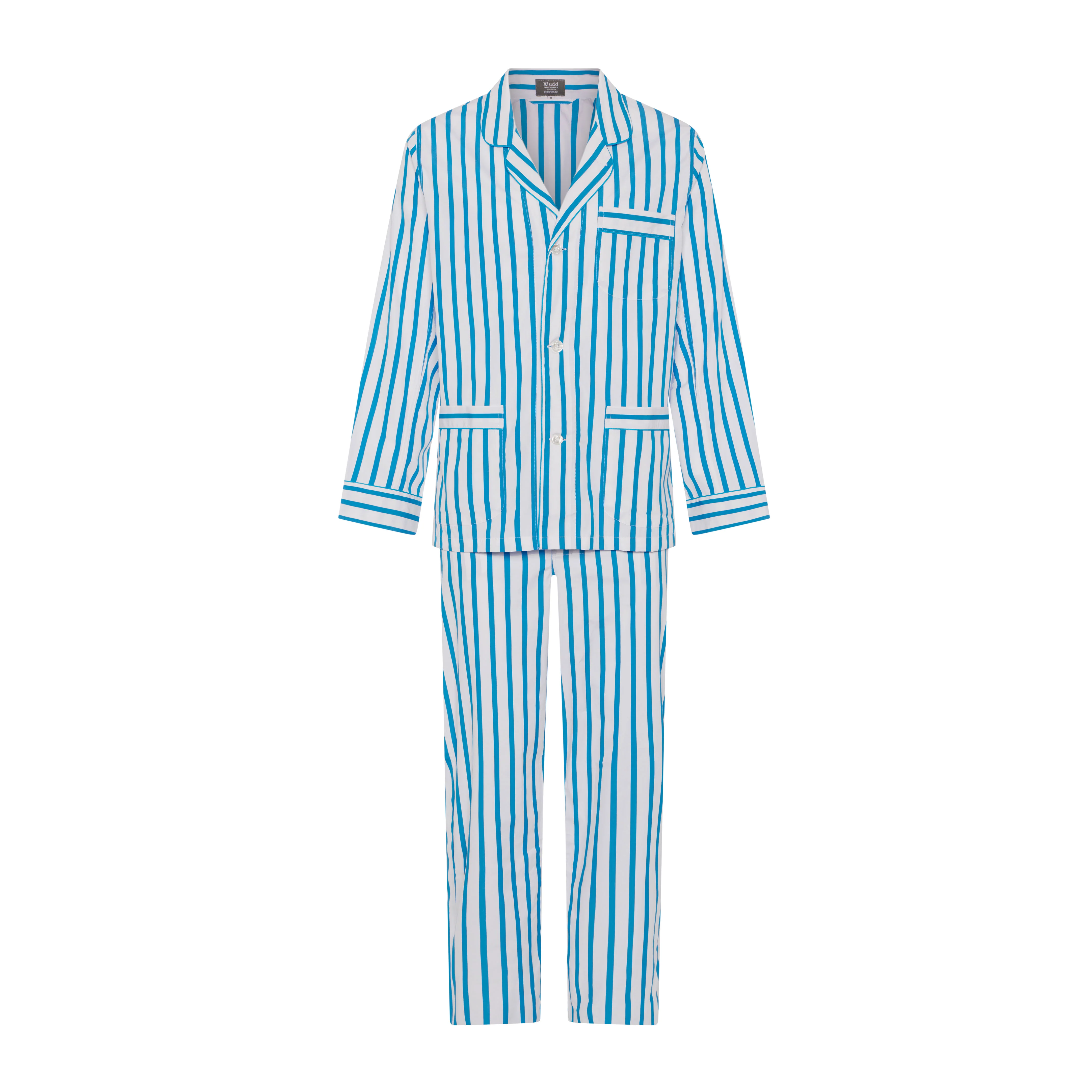 Tailored Fit Stripe Poplin Pyjamas in California Blue - Image 4
