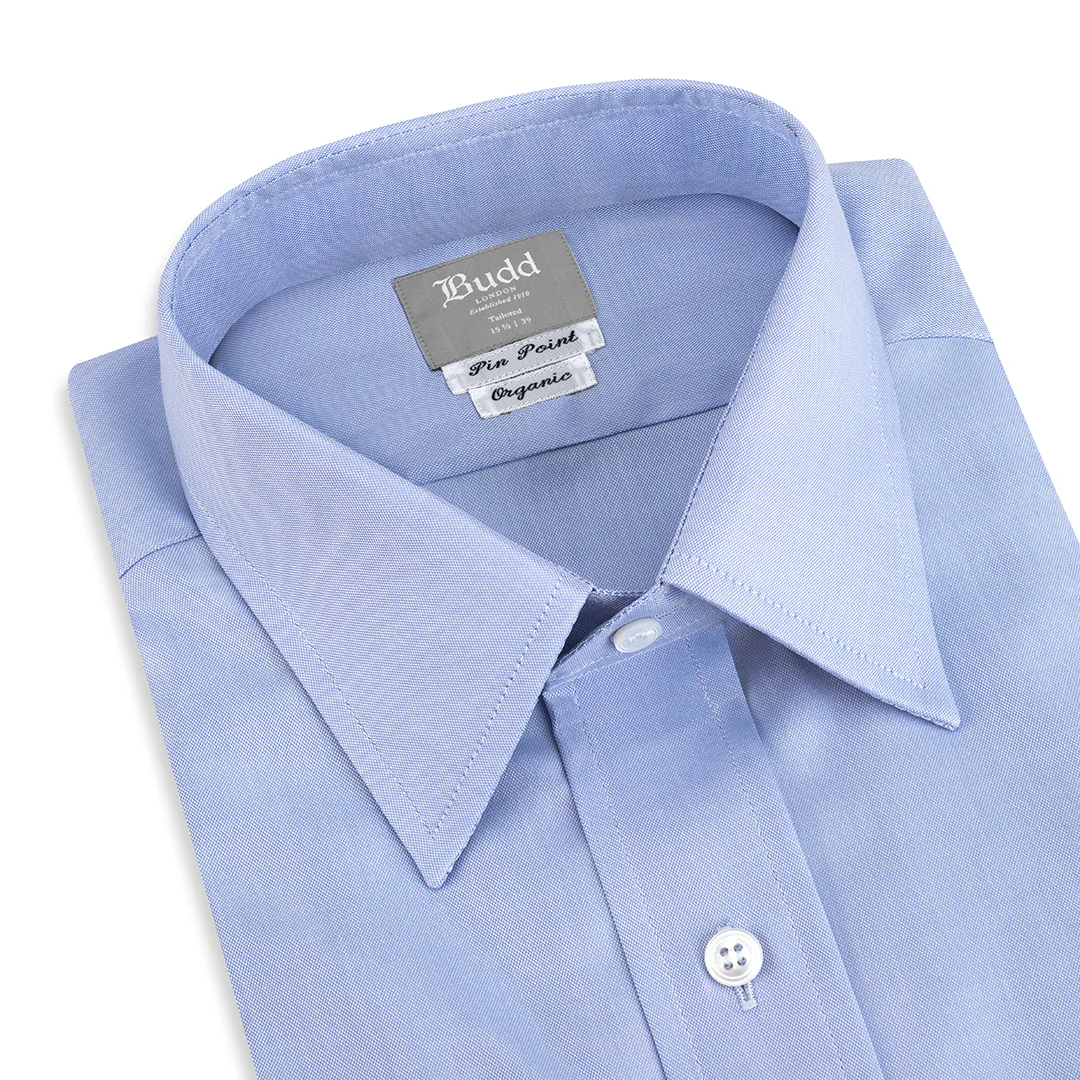 Tailored Fit Swiss Organic Pinpoint Double Cuff Shirt in Blue - Image 2