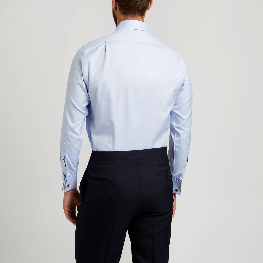 Tailored Fit Swiss Organic Pinpoint Double Cuff Shirt in Blue - Image 6