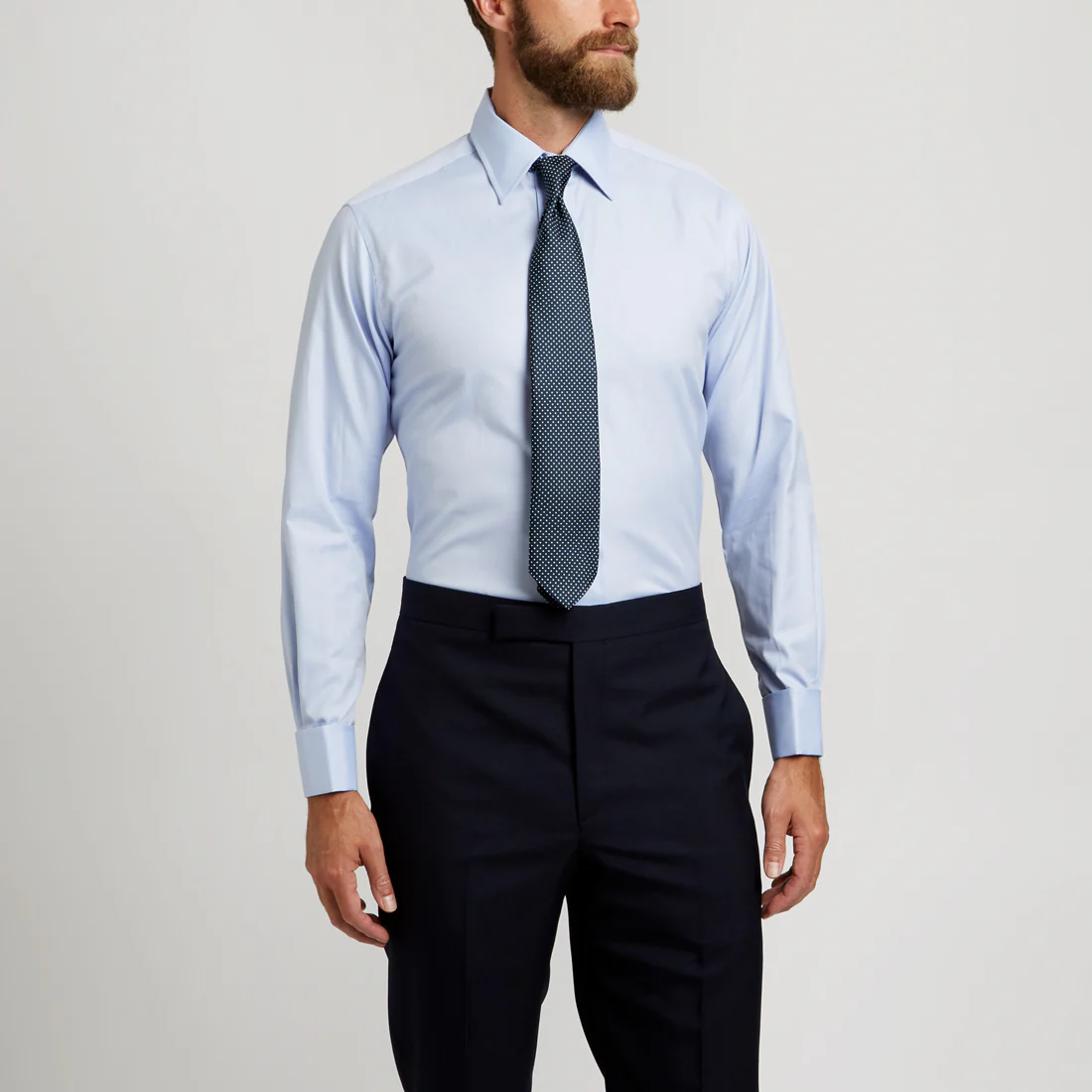 Tailored Fit Swiss Organic Pinpoint Double Cuff Shirt in Blue - Image 7
