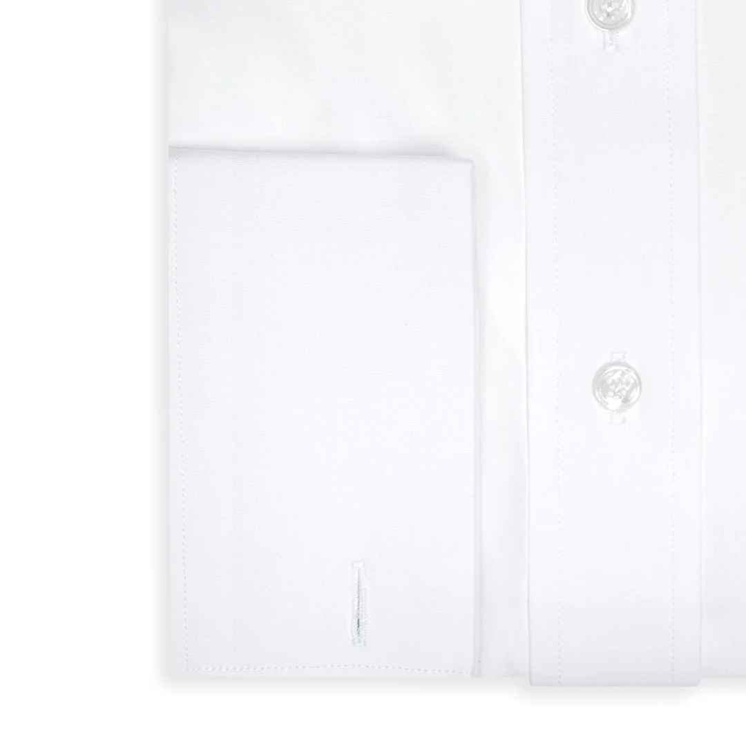 Tailored Fit Swiss Organic Poplin Double Cuff Shirt in White - Image 4