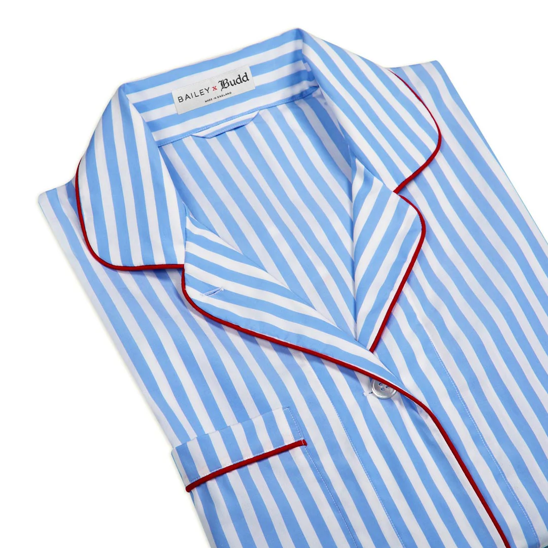 Tommy Striped Poplin Pyjamas in Blue and White - Image 5
