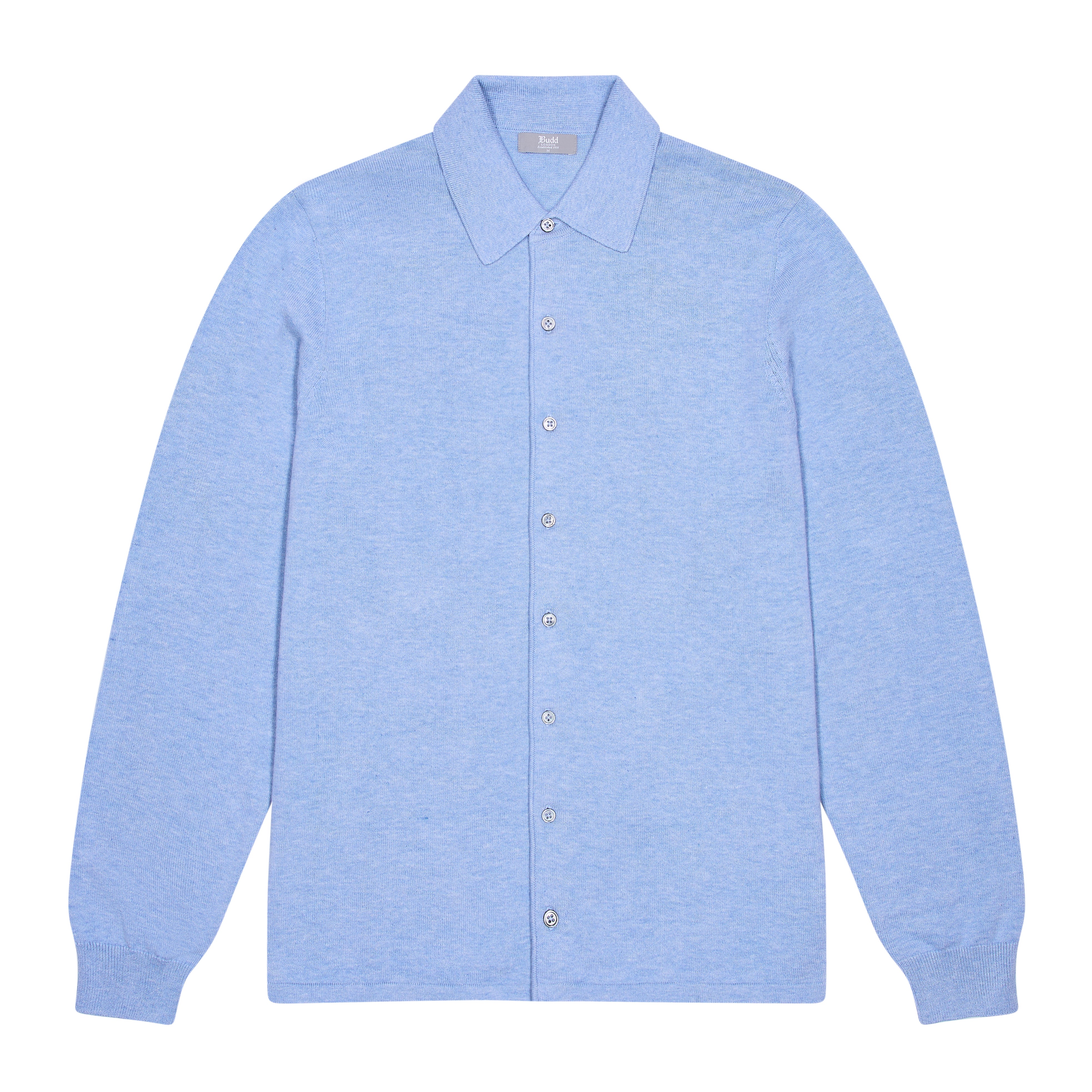 Walton Cotton and Cashmere Fine Knit Long Sleeve Shirt in Capri - Image 2