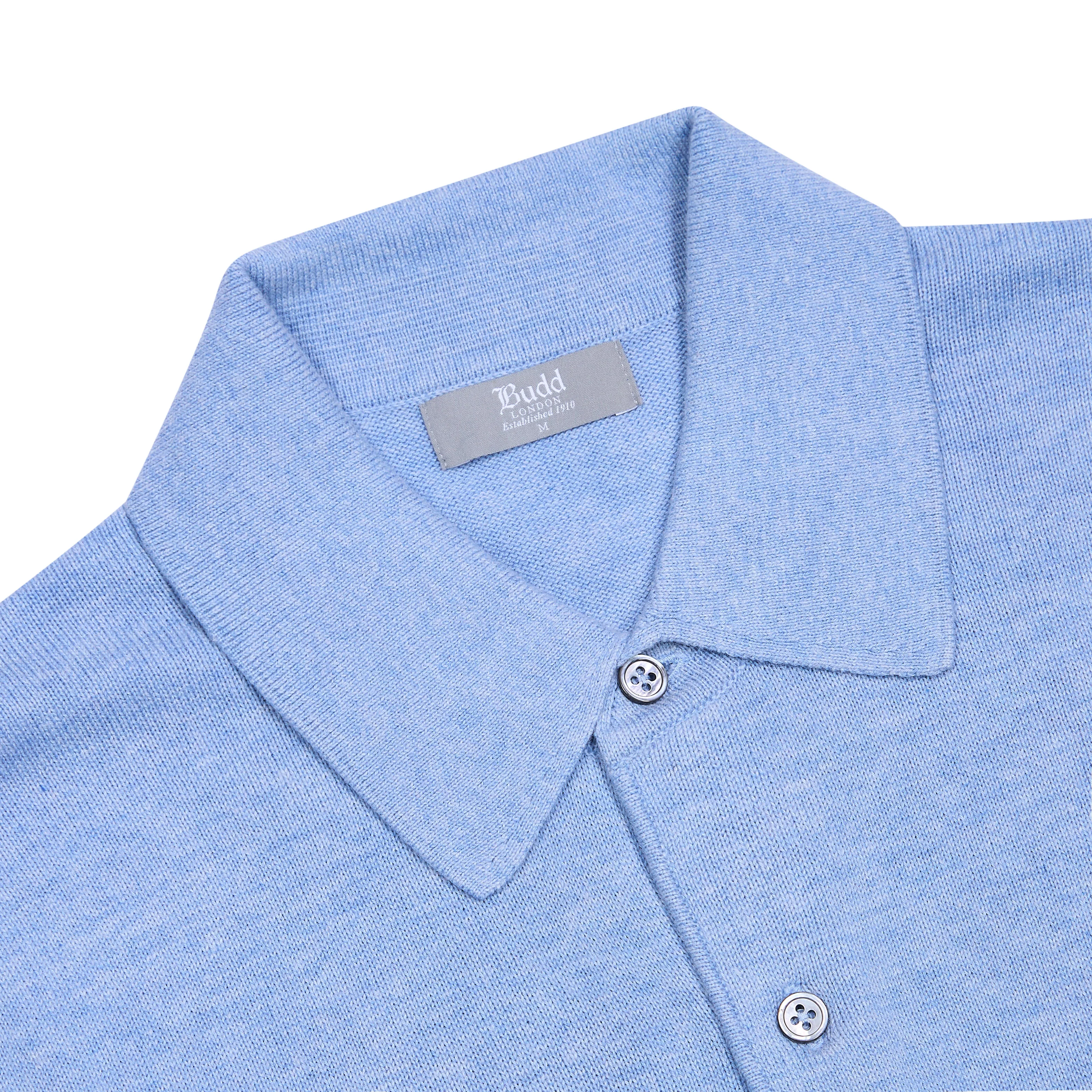 Walton Cotton and Cashmere Fine Knit Long Sleeve Shirt in Capri - Image 3