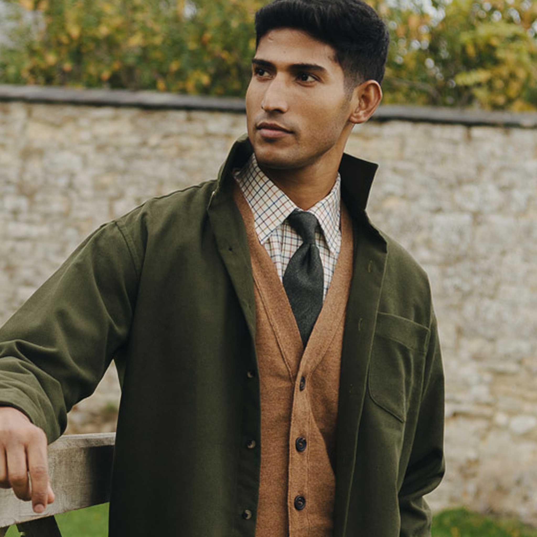 Wilton Scottish Cashmere Sleeveless Cardigan in Caramel Tan - Image 4