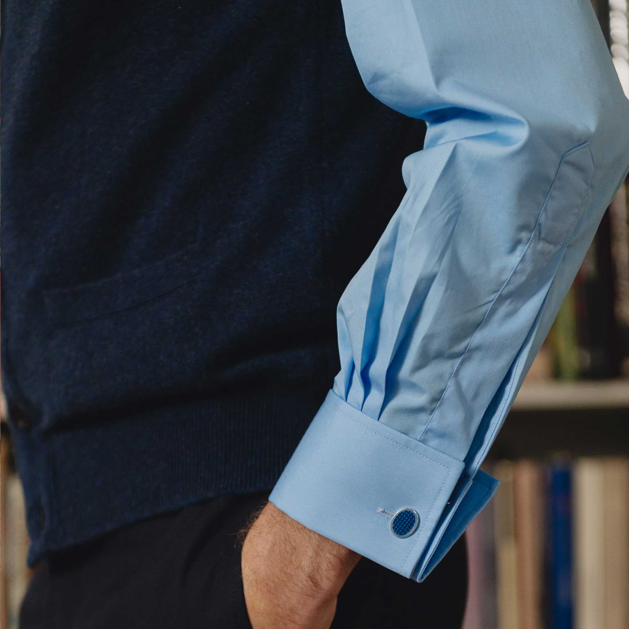 Wilton Scottish Cashmere Sleeveless Cardigan in Cosmos Blue - Image 5