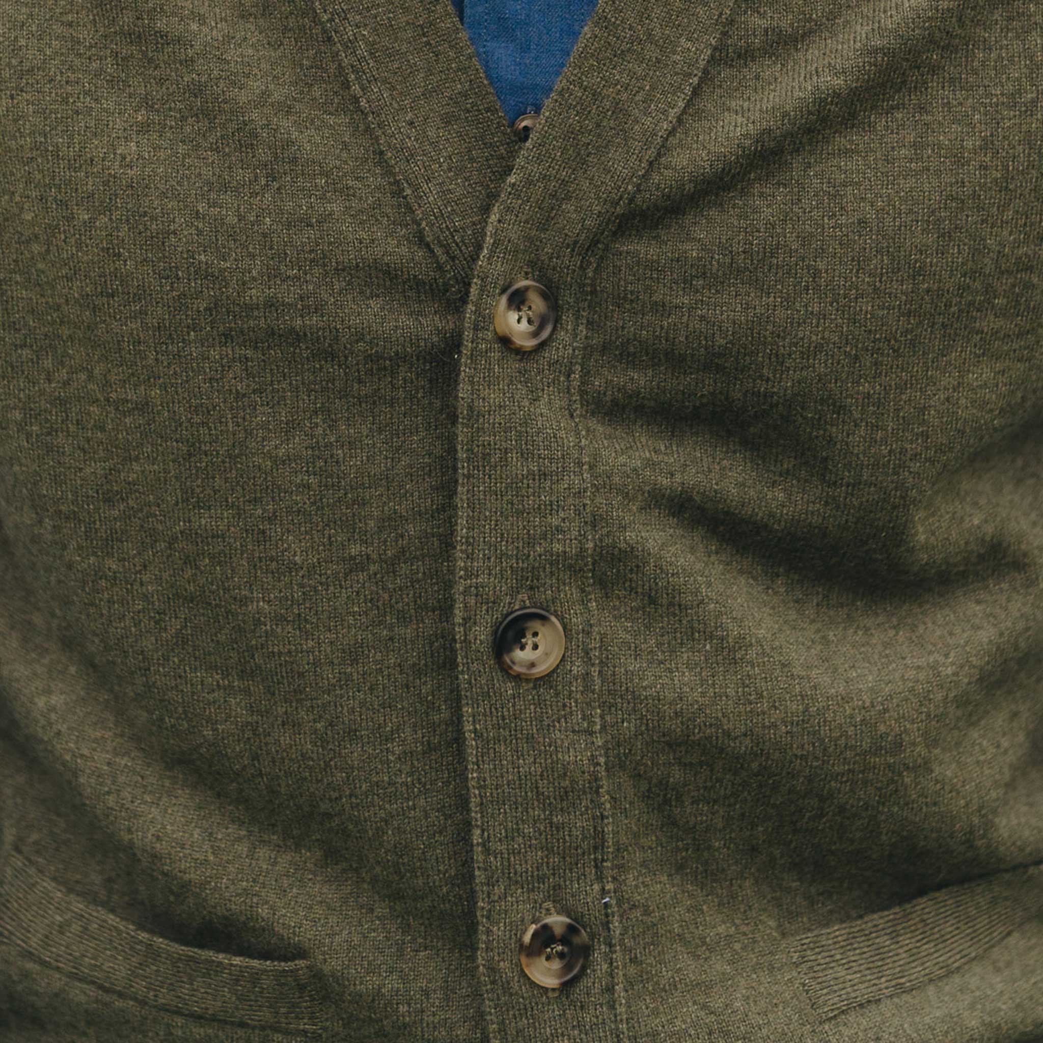 Wilton Scottish Cashmere Sleeveless Cardigan in Loden Green - Image 5