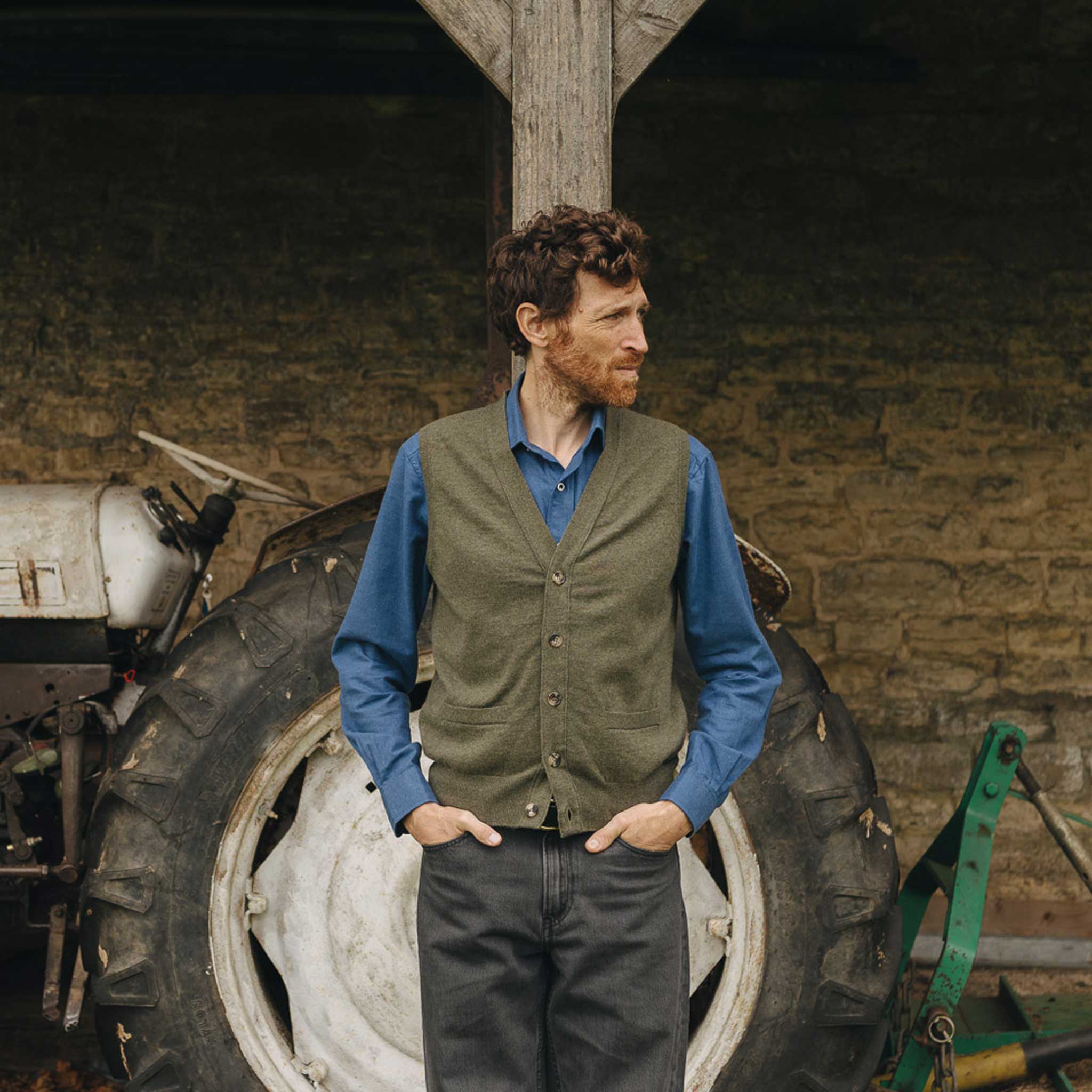 Wilton Scottish Cashmere Sleeveless Cardigan in Loden Green - Image 8