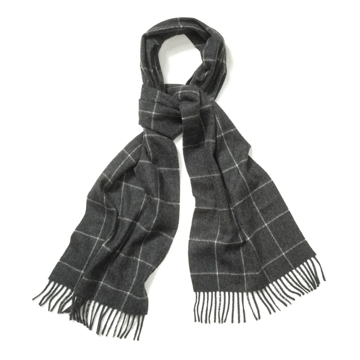 Windowpane Cashmere Scarf in Midsteel and White
