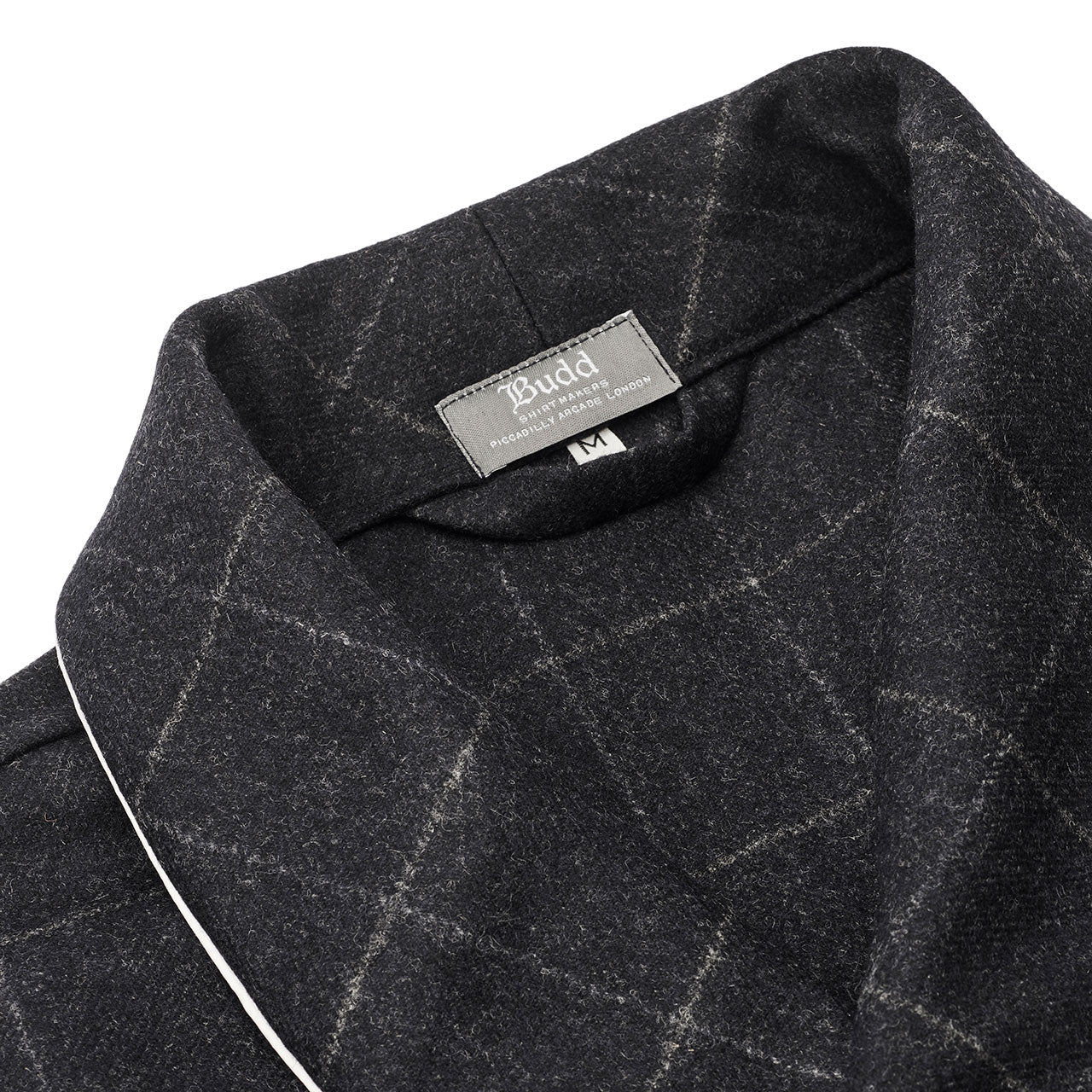 Windowpane Fox Flannel Wool Dressing Gown in Charcoal - Image 4
