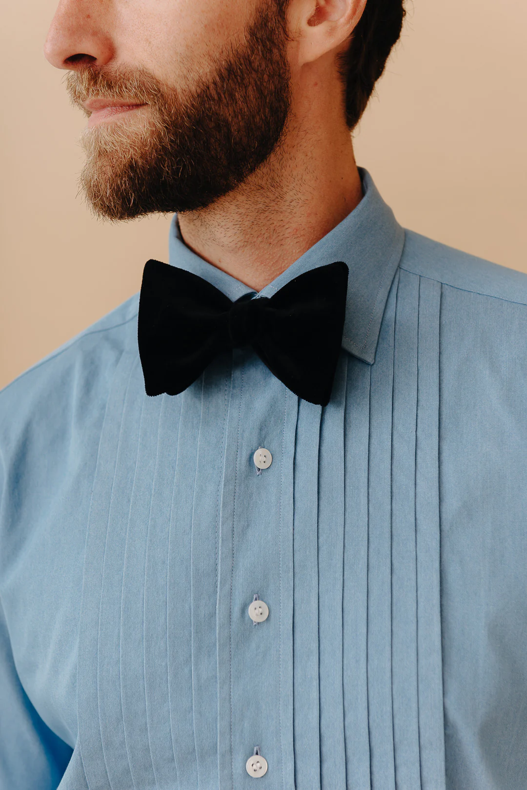 WM BROWN x Budd Exclusive Denim Pleated Bib Evening Shirt - Image 4