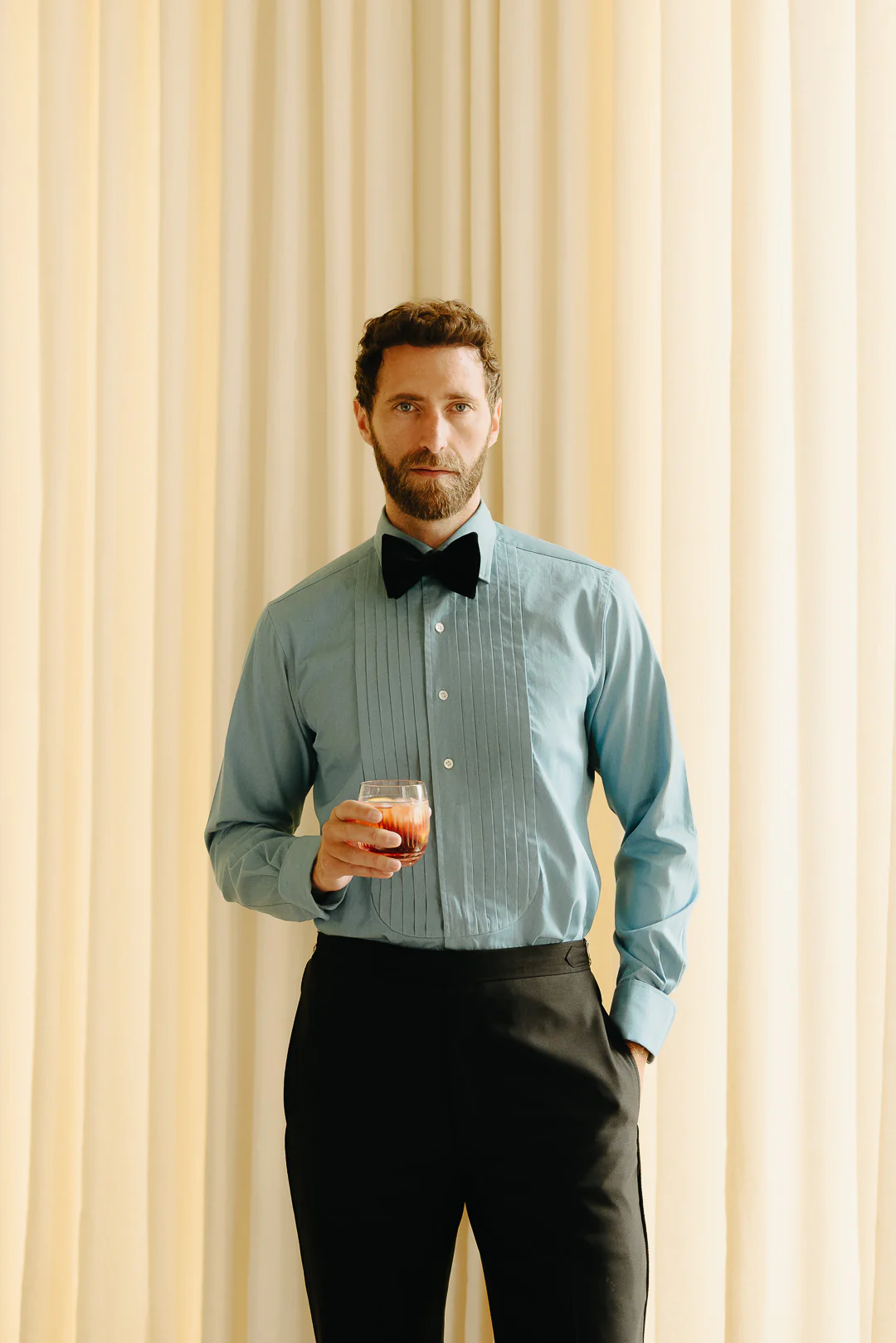 WM BROWN x Budd Exclusive Denim Pleated Bib Evening Shirt - Image 9