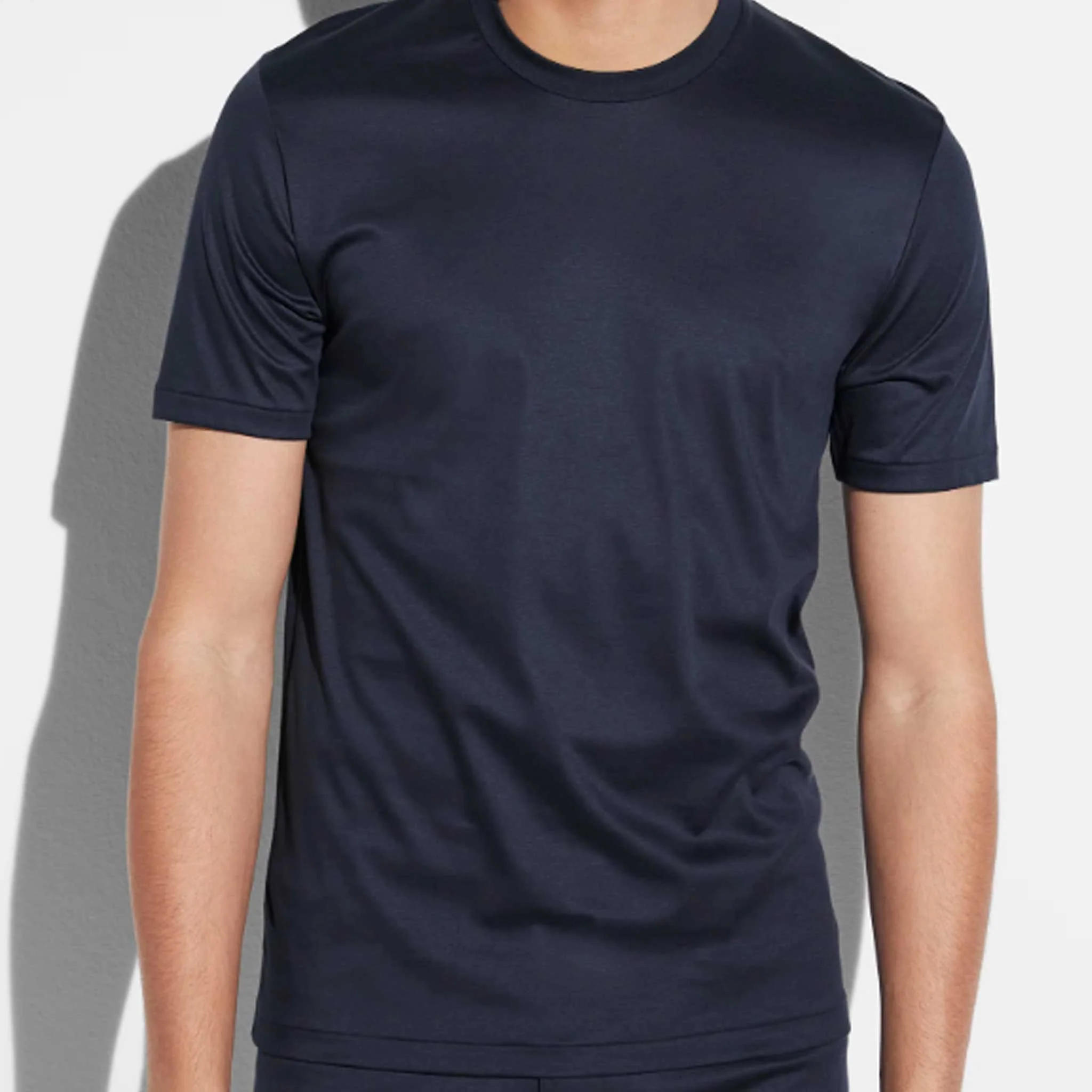 Zimmerli Sea Island Cotton Crew Neck T-Shirt in Navy - Image 3